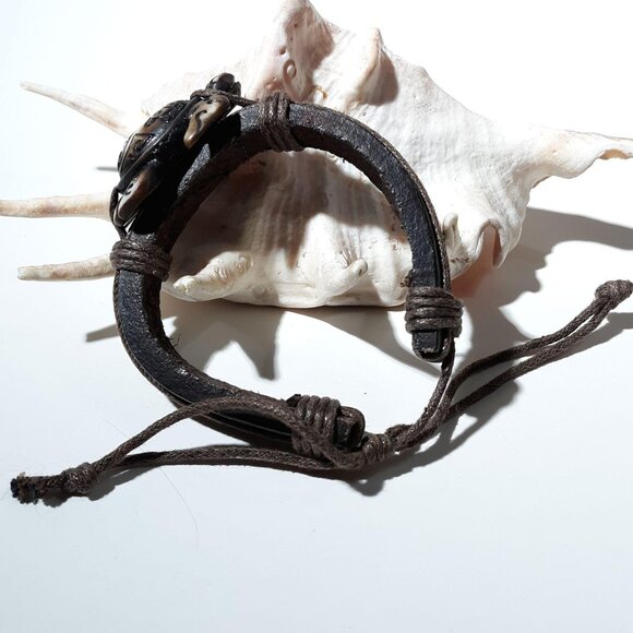 Leather Turtle Shambala Bracelet Unisex Adjustable Brown Resin NWOT - Picture 5 of 6